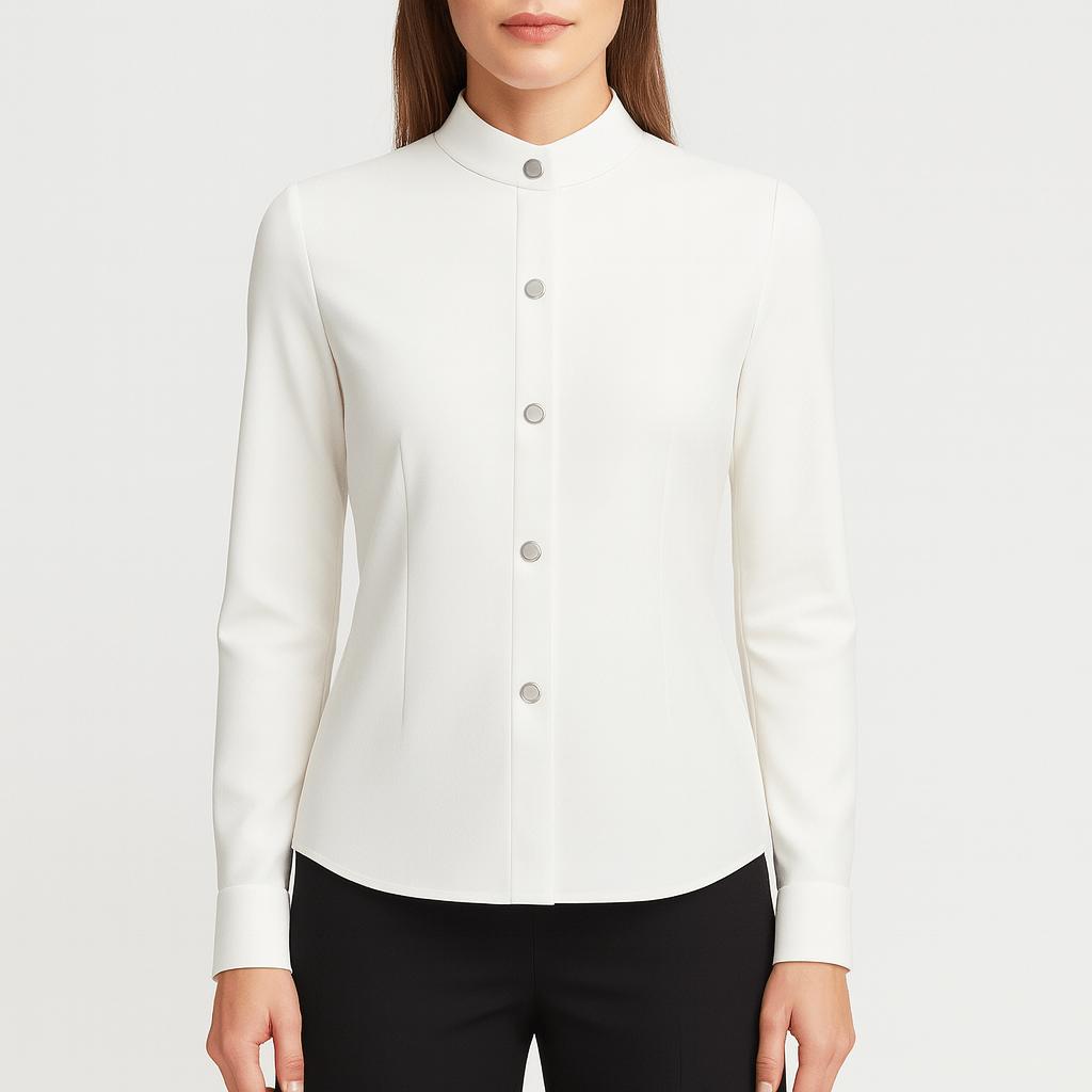 Minimalistisk blus med stÄkrage och dolda knappar | Tanzanix