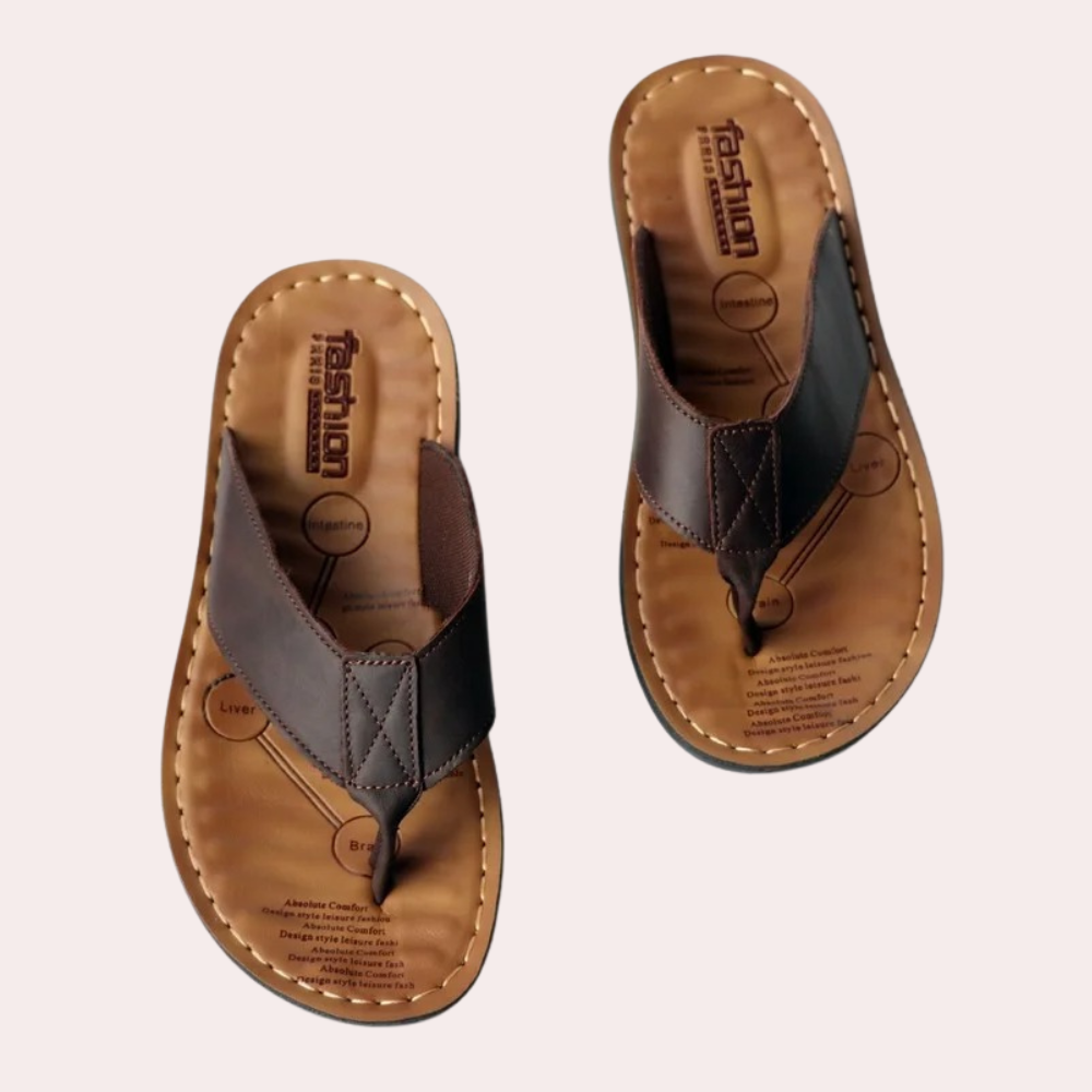 Adam | Flip-flops herr i läderlook - Brun