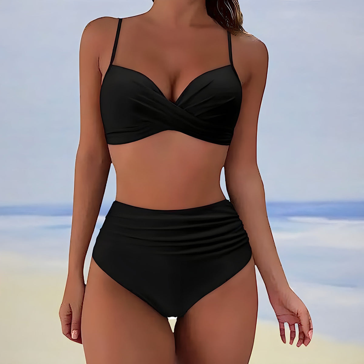 Agnes | Bikiniset dam med hög midja och twistdetalj - Svart