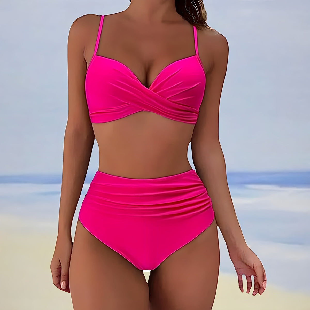 Agnes | Bikiniset dam med hög midja och twistdetalj - Starkrosa