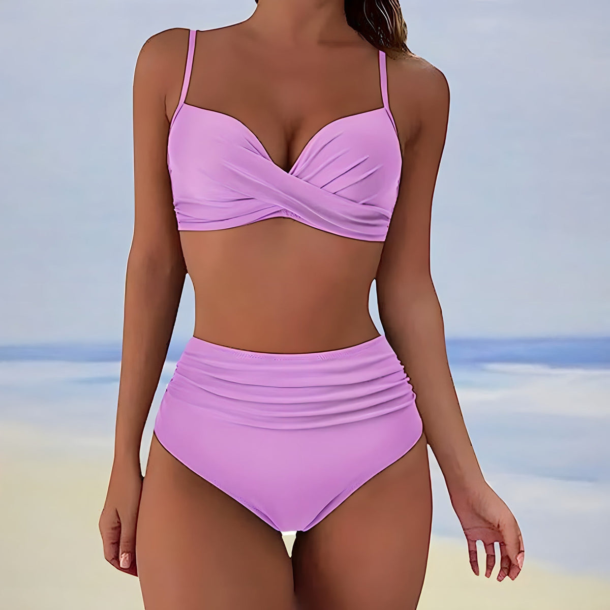 Agnes | Bikiniset dam med hög midja och twistdetalj - Blekrosa