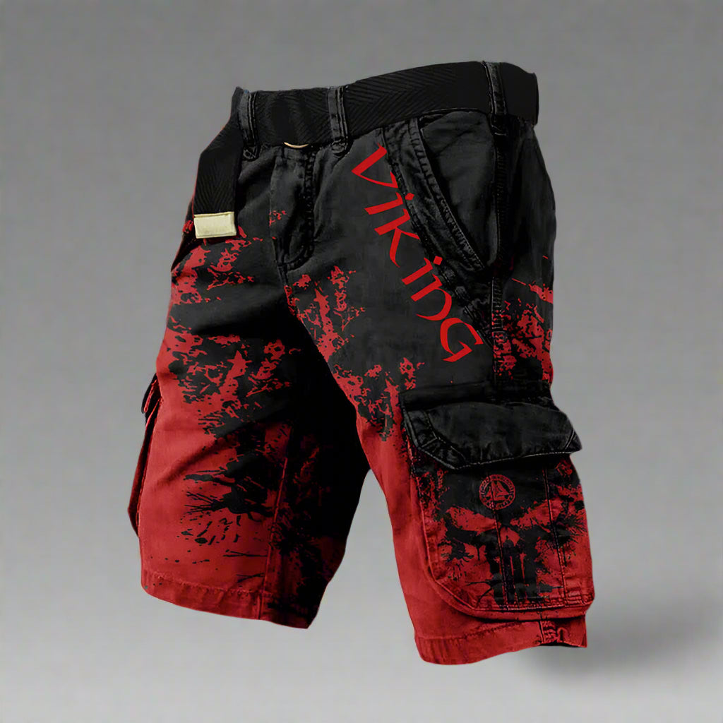 Alfie | Cargoshorts herr med vikingatryck - Svart