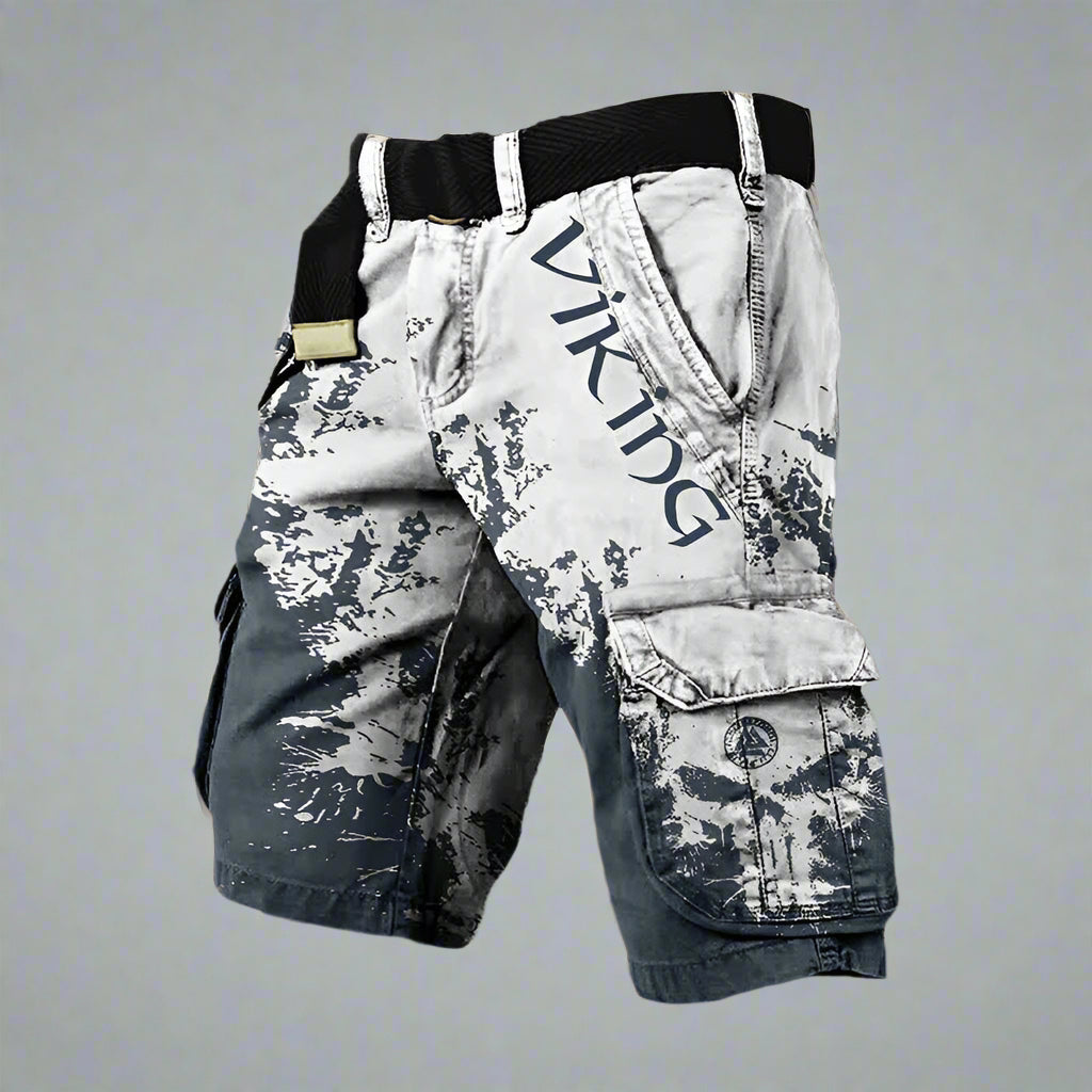 Alfie | Cargoshorts herr med vikingatryck - Blå