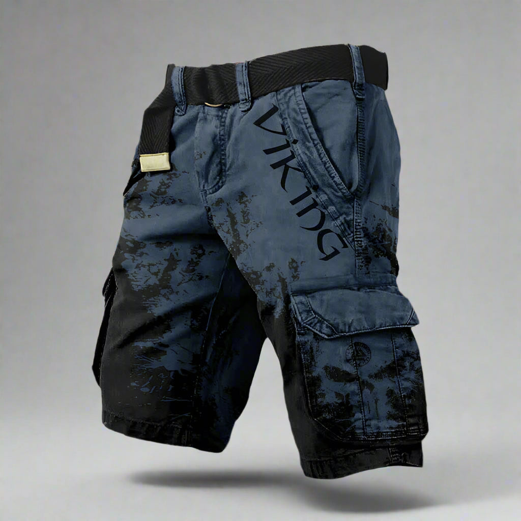 Alfie | Cargoshorts herr med vikingatryck - Mörkblå