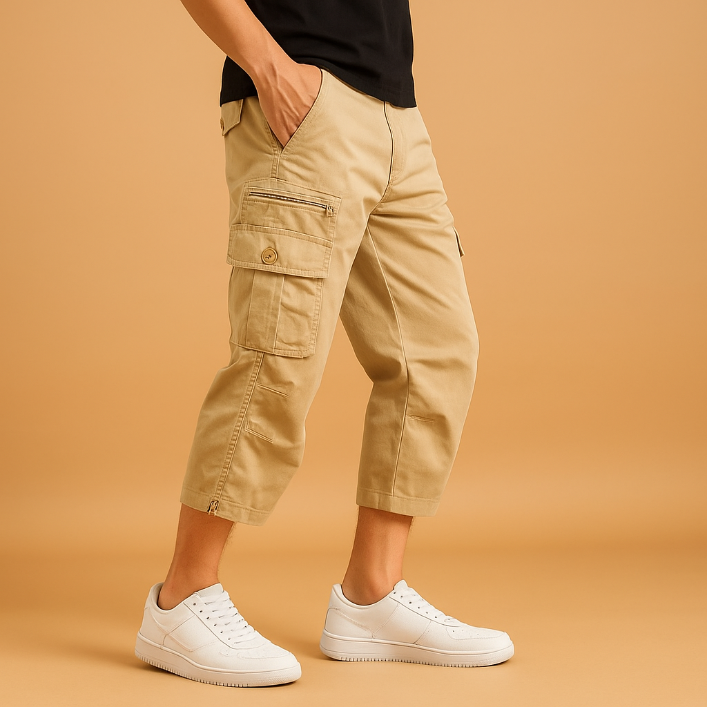 Edward | Cargoshorts herr i bomull, lång modell - Khaki