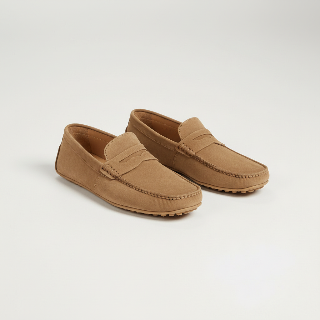 Gabriel | Penny loafers herr i mocka - Ljusbrun