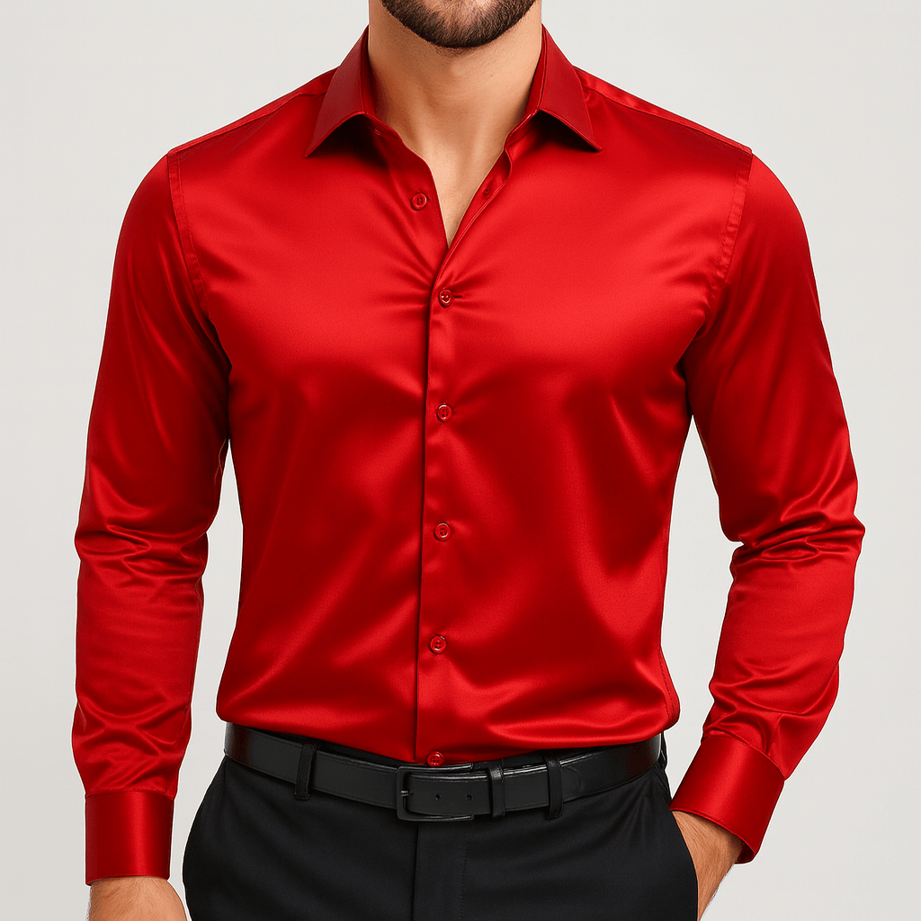 Harry | Satinskjorta herr i slim fit - Röd