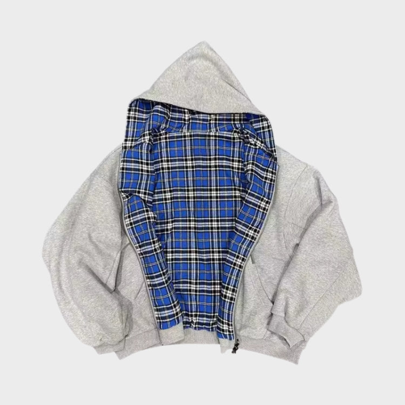 Ingvar | Vändbar oversize hoodie med dragkedja - Grå