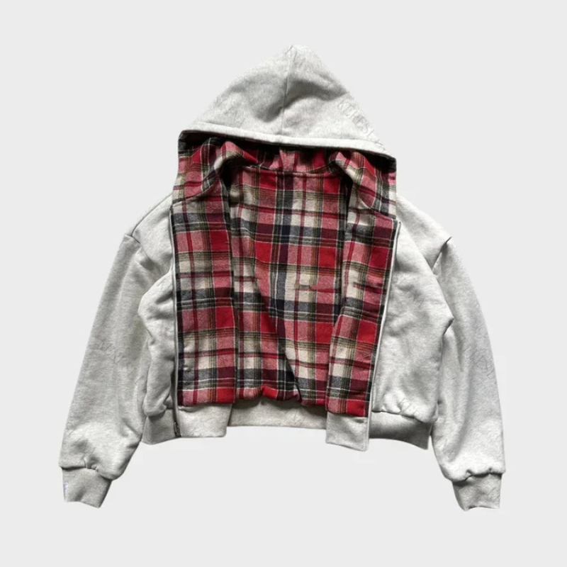 Ingvar | Vändbar oversize hoodie med dragkedja - Röd
