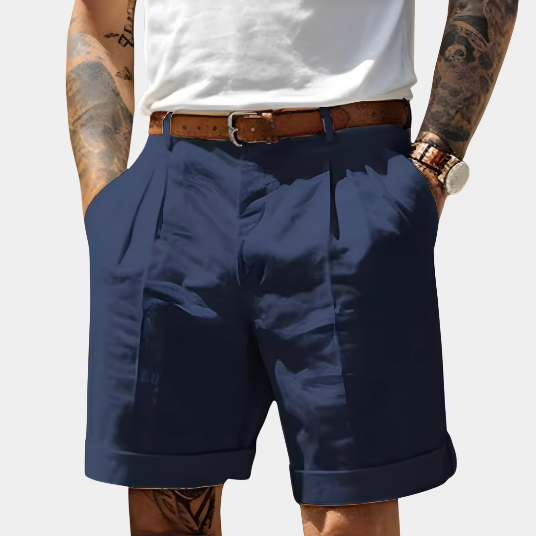 James | Shorts herr i bomull med pressveck - Marinblå