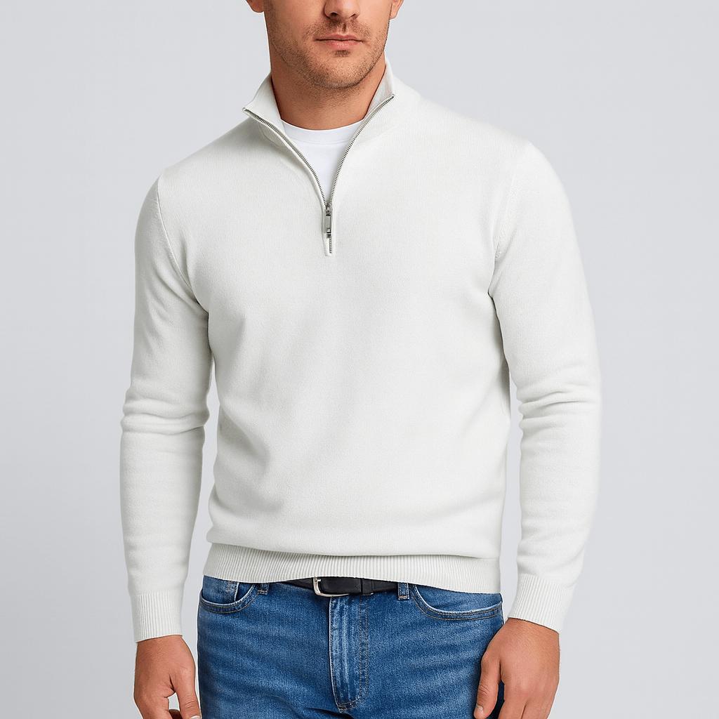 Kasper | Stickad halfzip-tröja i merinoull för herr - Vit