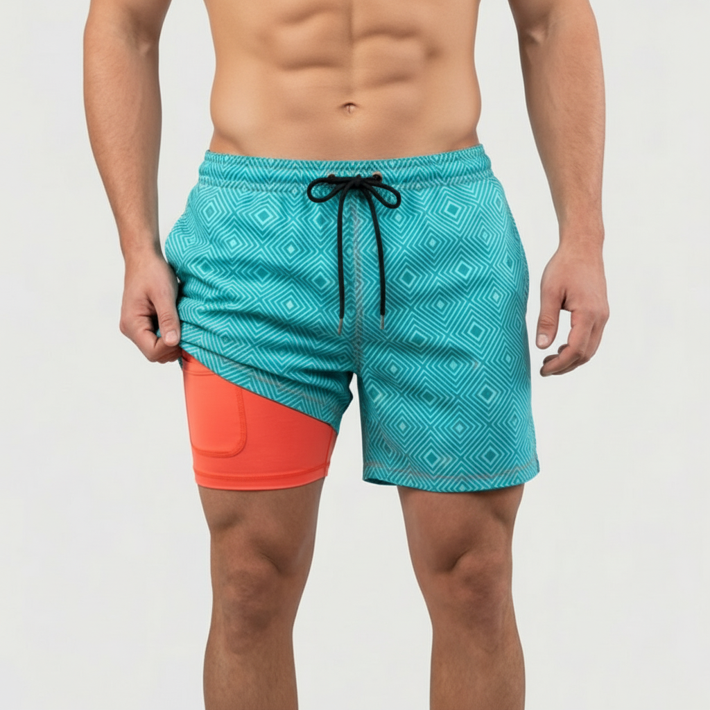 Kenneth | Badshorts herr, snabbtorkande med kompressionsfoder - Blågrön