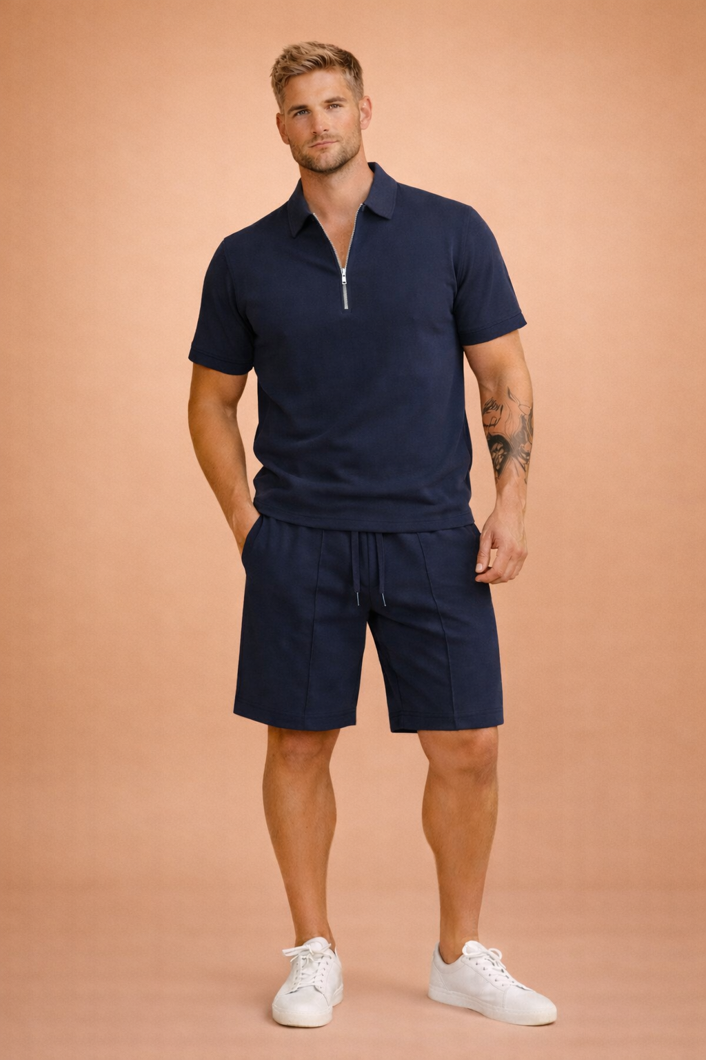 Logan | Set herr med pikétröja med dragkedja och shorts - bild 8