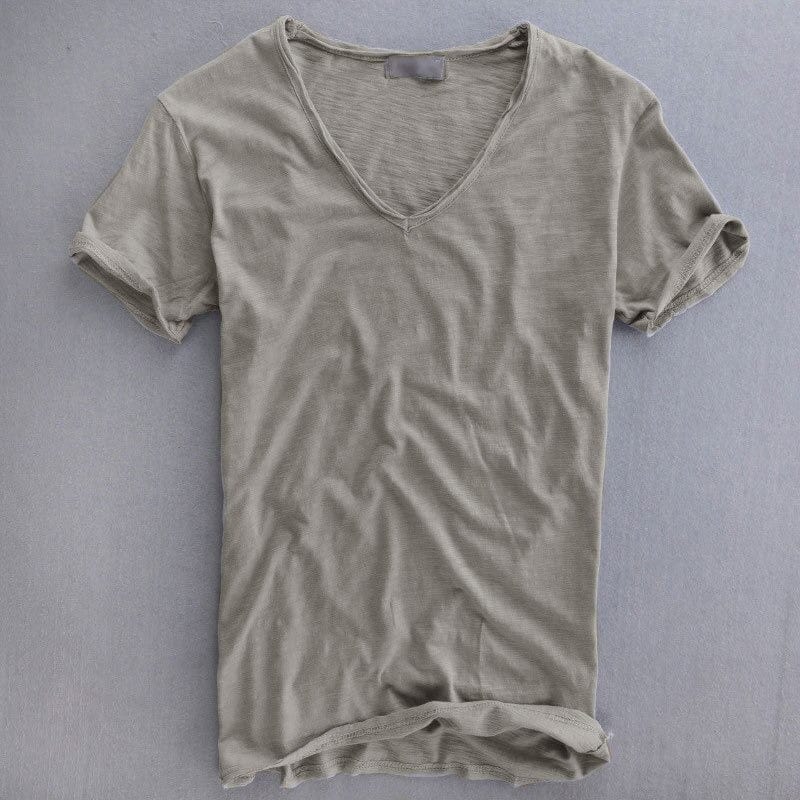 Luke | T-shirt herr i smal passform med v-ringning - GrÄ
