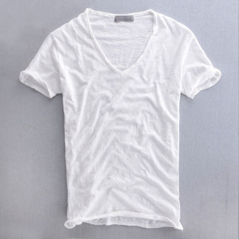 Luke | T-shirt herr i smal passform med v-ringning - Vit