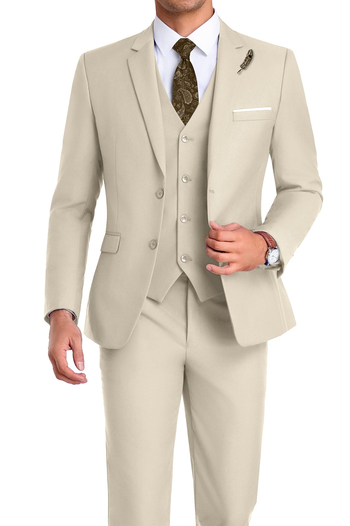 Martin | Tredelad kostym för herr med slim fit - Beige