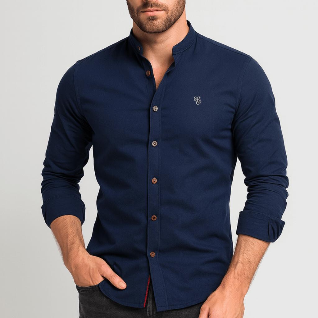 Mattias | Långärmad skjorta för herr, slim fit - Marinblå