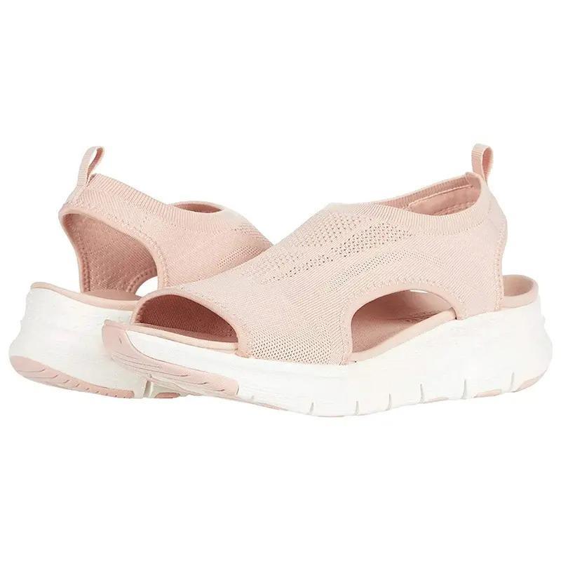 Orla | Slip-on-sandaler dam med kilklack i stickat material - Rosa