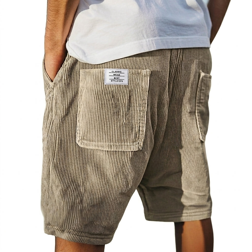 Reuben | Manchestershorts herr med ribbad struktur - Khaki
