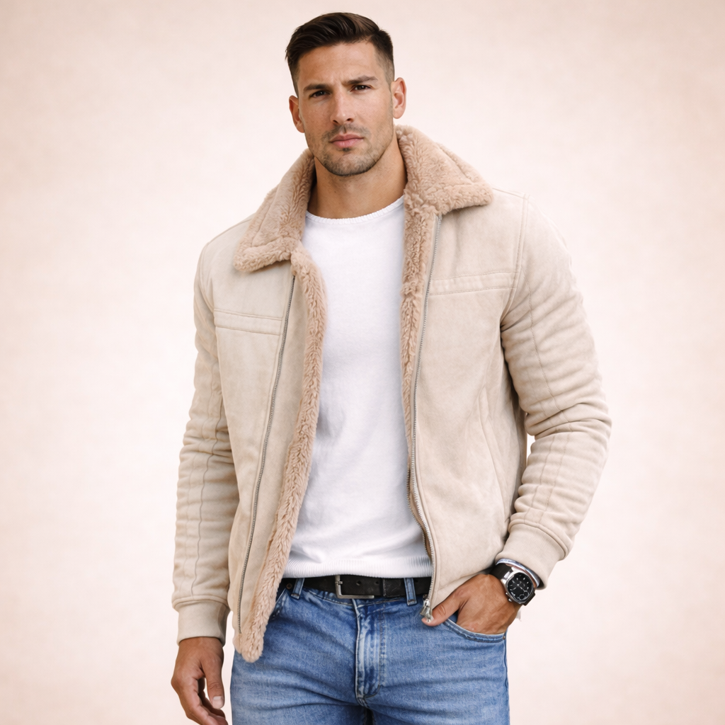Tage | Vinterjacka för herr med fuskpäls - Beige