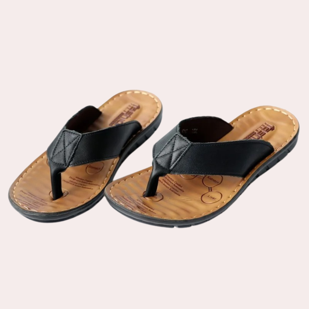 Adam | Flip-flops herr i läderlook - Svart