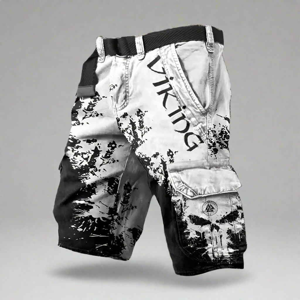 Alfie | Cargoshorts herr med vikingatryck - Vit