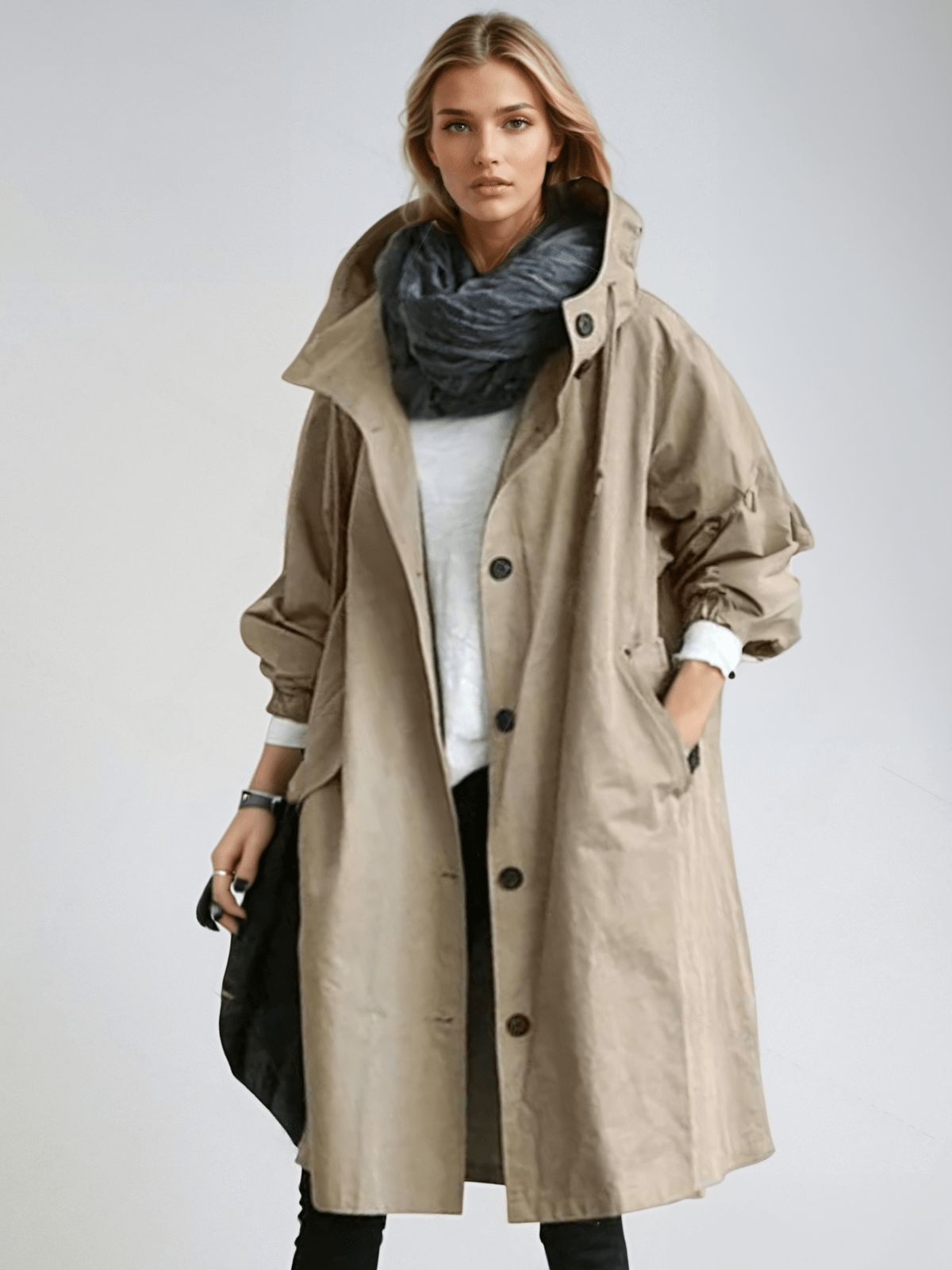 Audrey | Trenchcoat dam med huva - Brun