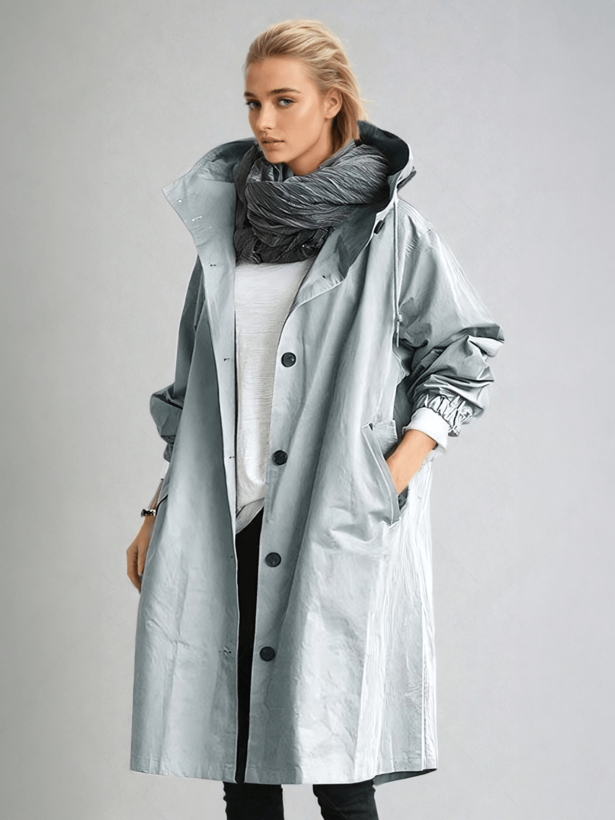 Audrey | Trenchcoat dam med huva - Ljusblå