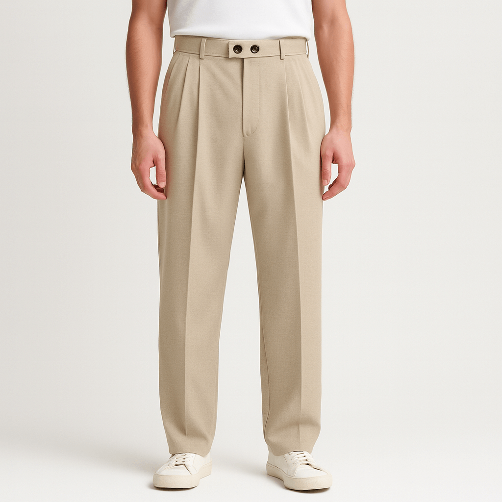 Benjamin | Byxor herr med vida ben och veck - Beige