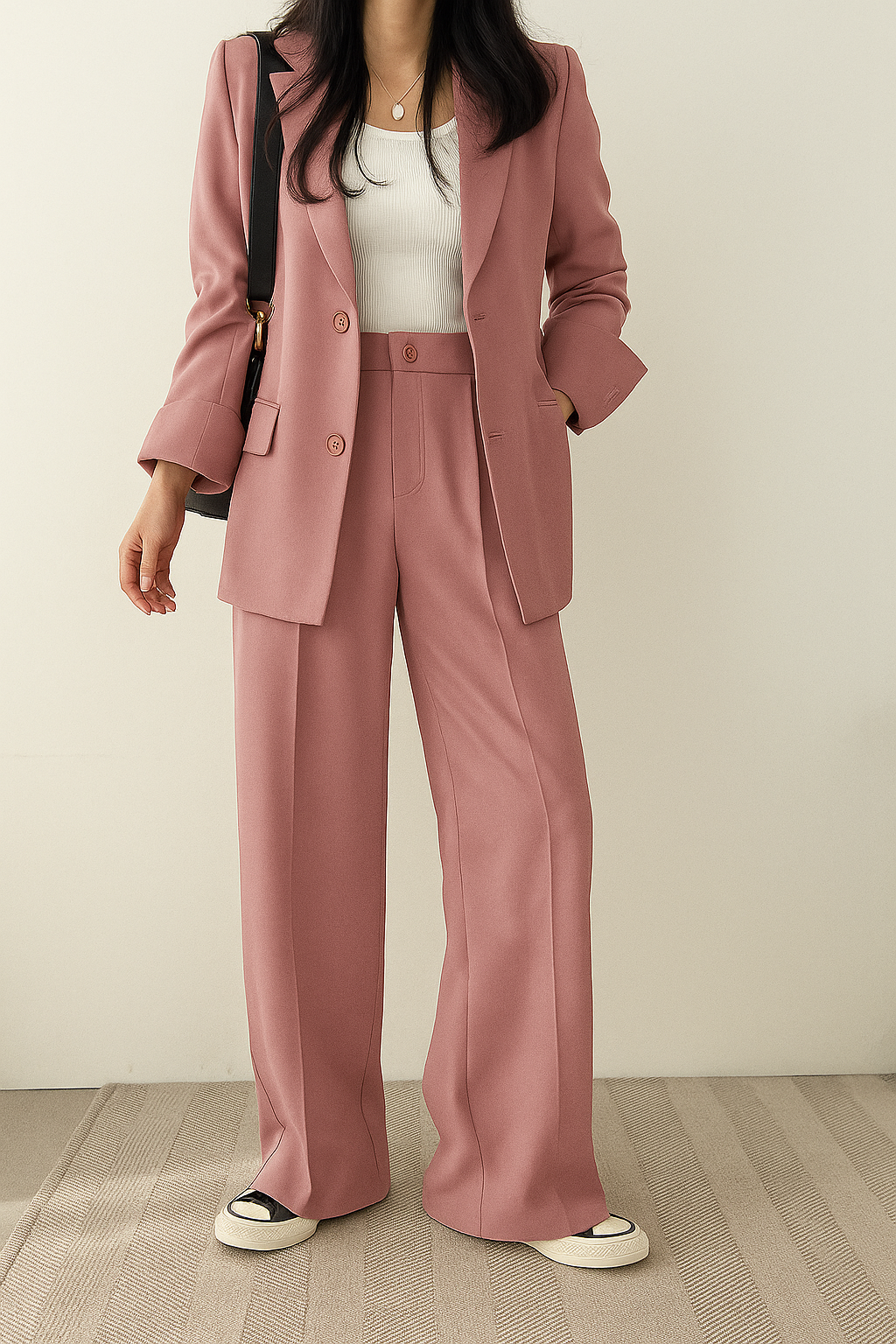 Daisy | Byxdress dam i två delar med kavaj och vida byxor - Rosa