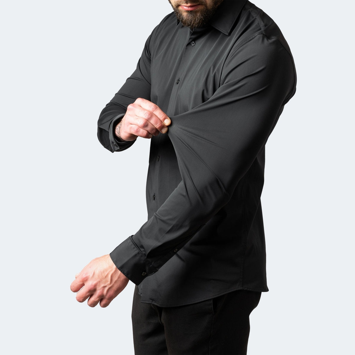 David | Långärmad stretchskjorta för herr - Svart
