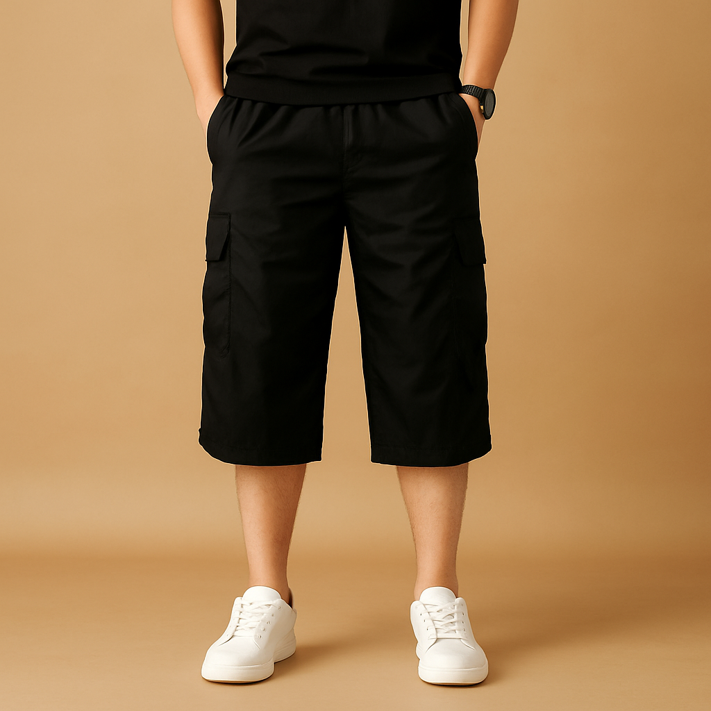 Edward | Cargoshorts herr i bomull, lång modell - Svart