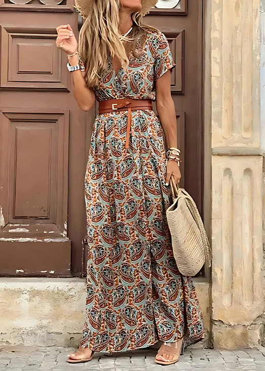 Emily | Boho-maxiklänning dam med V-ringning - Brun