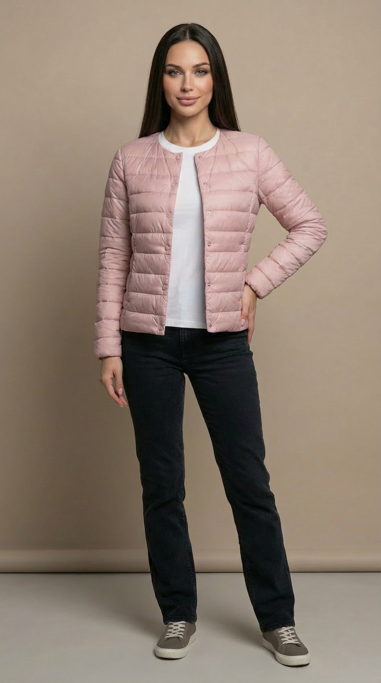 Emily | Jacka dam i lätt quiltad modell utan krage - Rosa