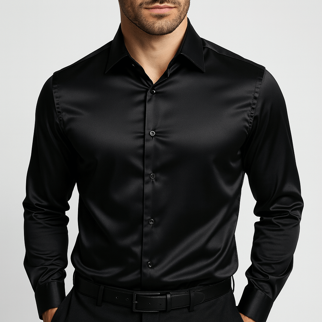 Harry | Satinskjorta herr i slim fit - Svart