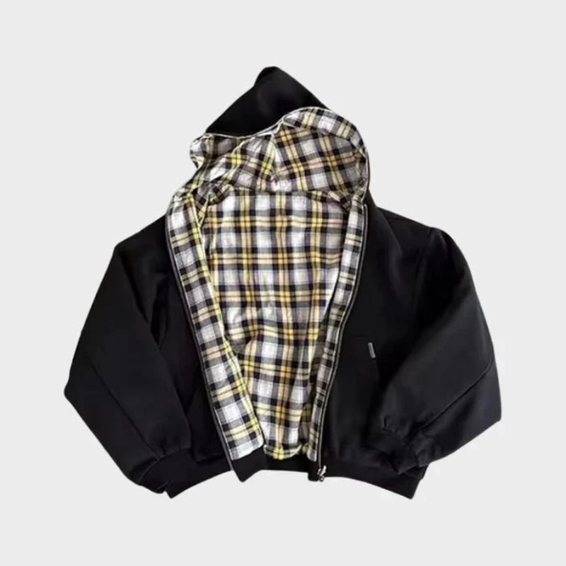 Ingvar | Vändbar oversize hoodie med dragkedja - Svart