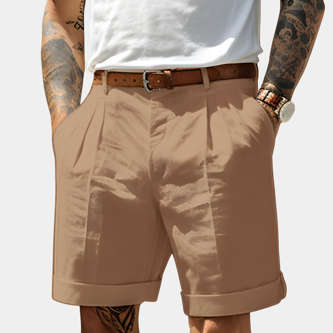 James | Shorts herr i bomull med pressveck - Kamel