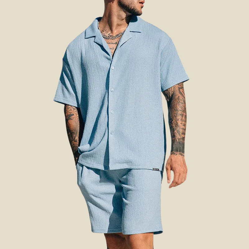 Kai | Set herr med skjorta med kubakrage och shorts