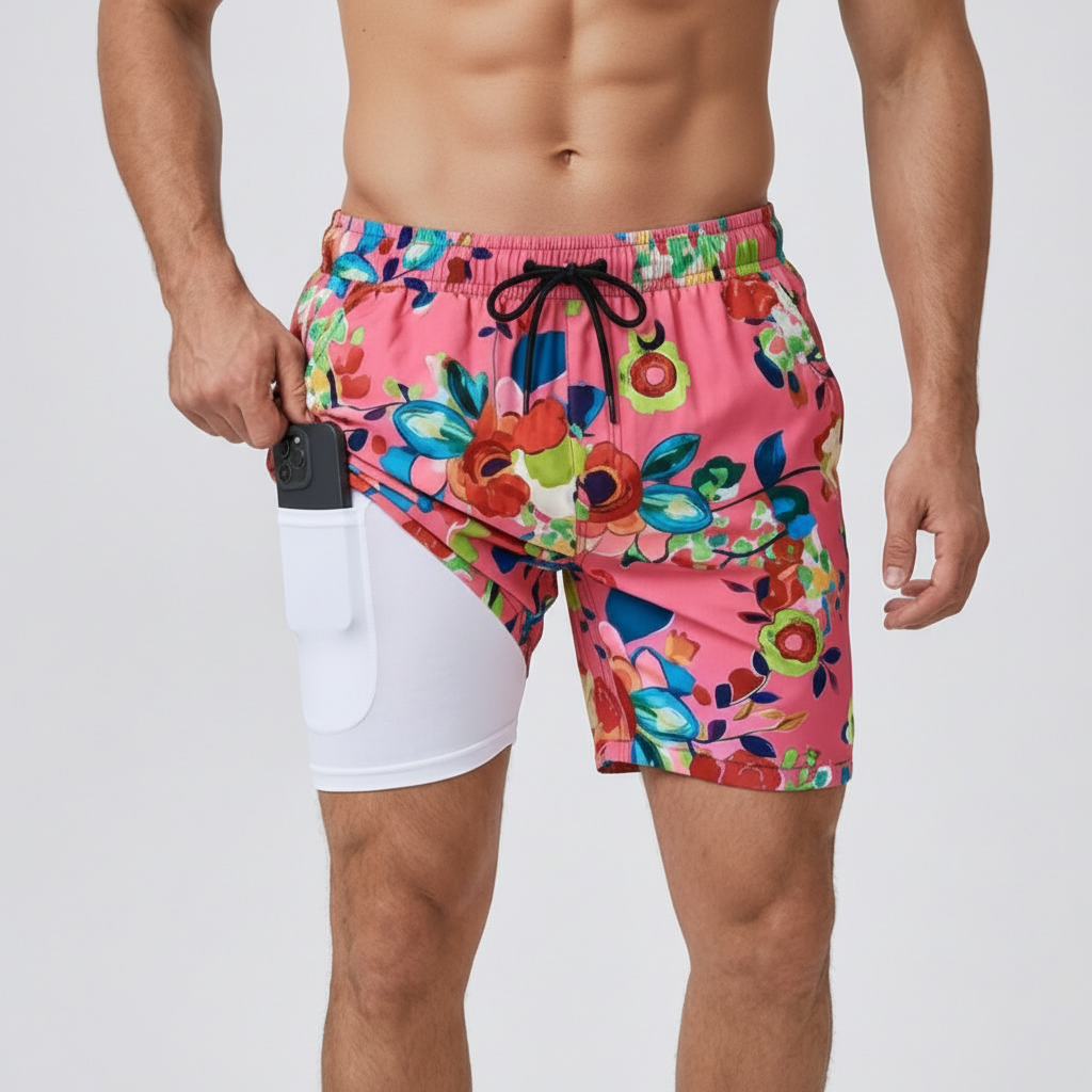 Kenneth | Badshorts herr, snabbtorkande med kompressionsfoder - Rosa
