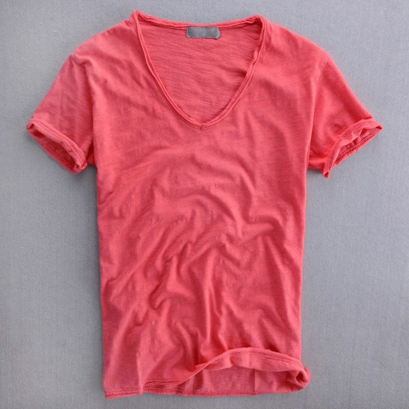 Luke | T-shirt herr i smal passform med v-ringning - Rosa