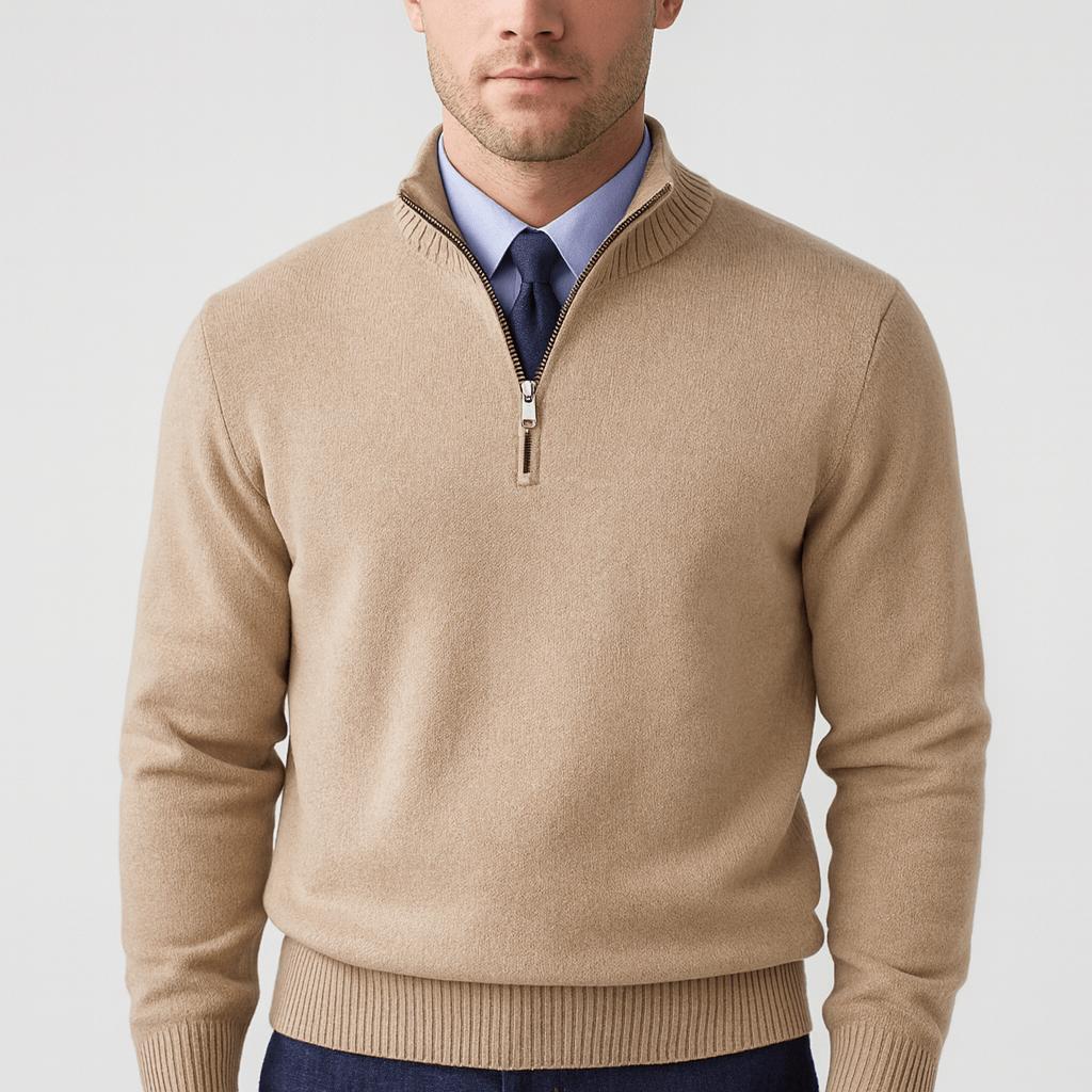 Pontus | Zippad stickad tröja för herr - Beige