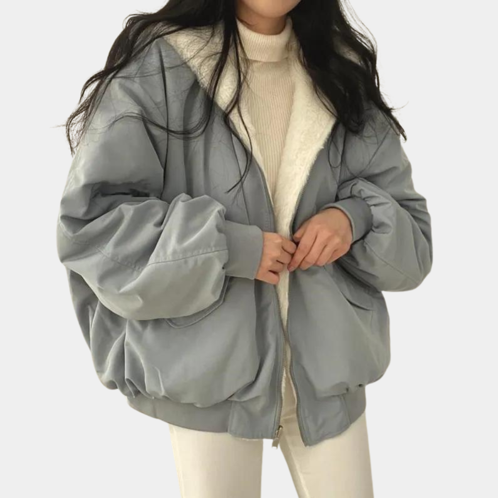 Tora | Oversize vinterjacka med huva - Grå